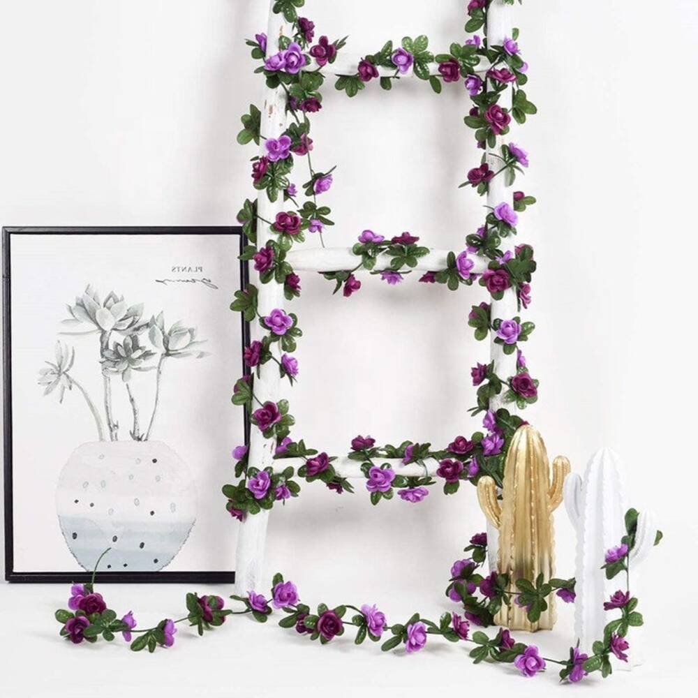 5pack Artificial Rose Rattan Garland Fake Rose Vine Hanging Rose Ivy Purple Flowers Home Hotel Office Wedding Party Garden Craft Art Decoration