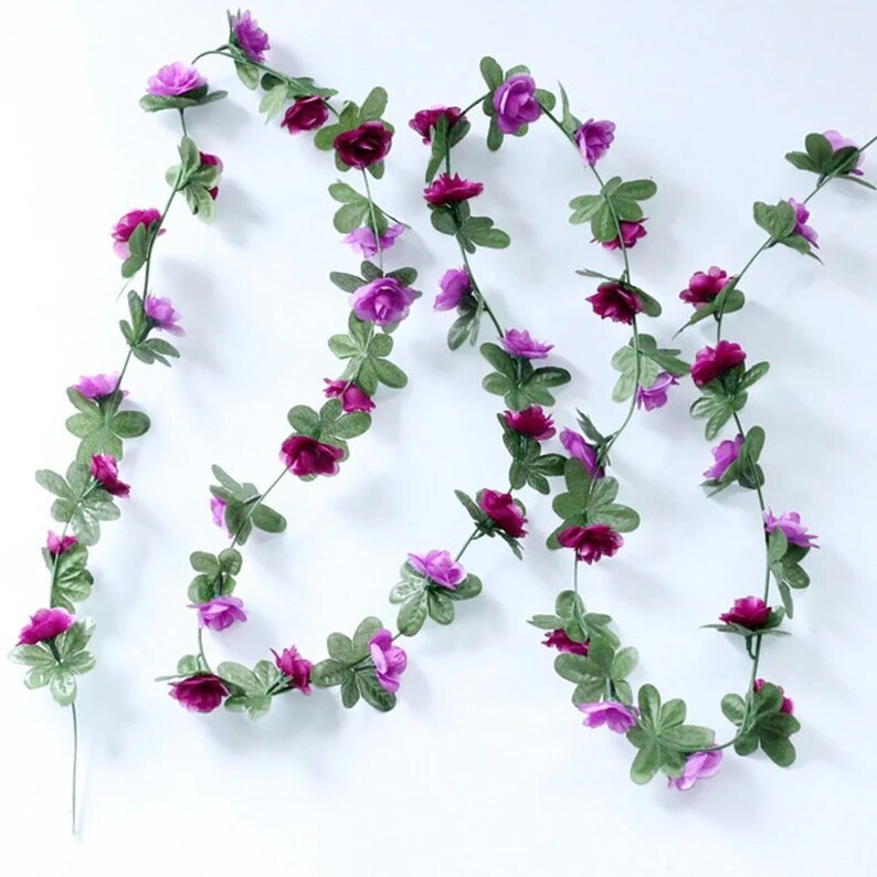 5pack Artificial Rose Rattan Garland Fake Rose Vine Hanging Rose Ivy Purple Flowers Home Hotel Office Wedding Party Garden Craft Art Decoration