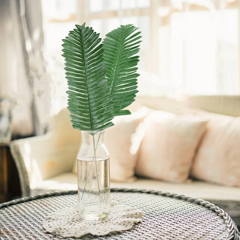 10 Pack 15 inch Artificial Monstera Leaf Palm Leaves Fake Green