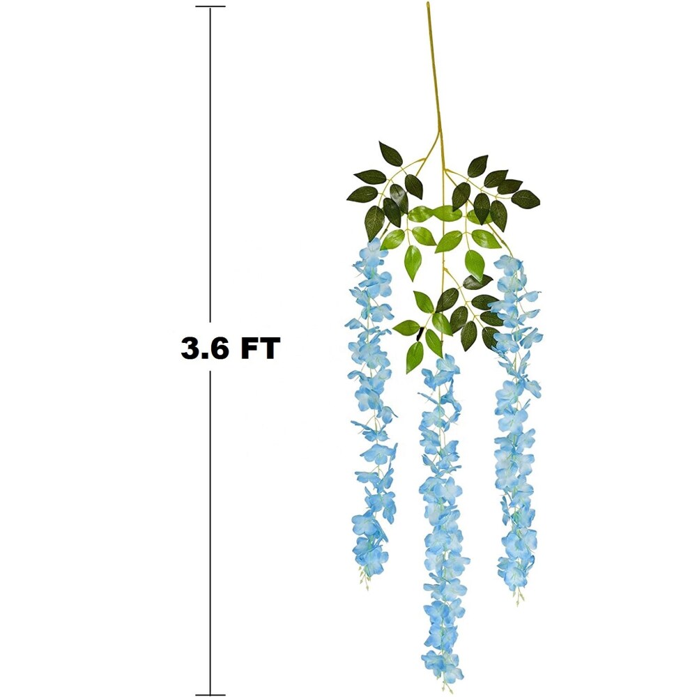 12pcs Artificial Wisteria Vine Hanging Rattan Garland Silk Flower for Wedding Party Home Garden Outdoor Ceremony Floral D&#xE9;cor, Blue