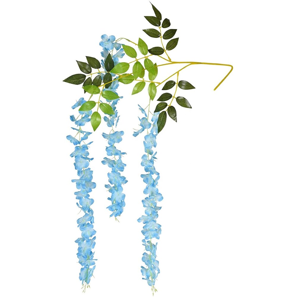 12pcs Artificial Wisteria Vine Hanging Rattan Garland Silk Flower for Wedding Party Home Garden Outdoor Ceremony Floral Décor, Blue
