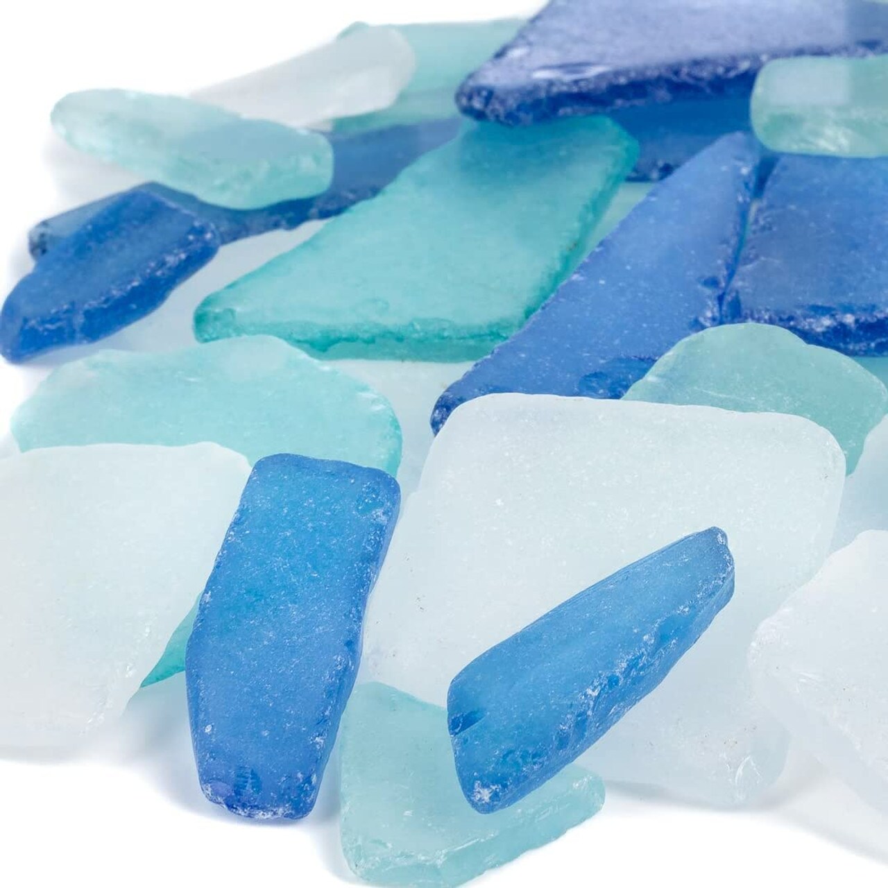 Sea Glass 11 Ounces Cobalt Blue, White &#x26; Aqua Mix Sea Glass - Bulk Seaglass Pieces for Beach Decor &#x26; Crafts