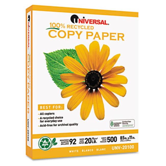 Universal 20100 100 Percent Recycled Copy Paper, 92 Brightness, 20lb, 8
