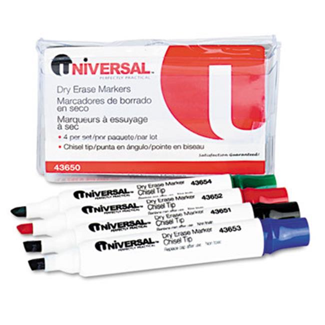 Universal 43650 Dry Erase Markers Chisel Tip Assorted 4Set Dry Erase