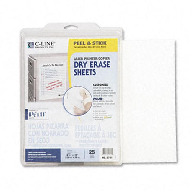 CLine 57911 SelfStick Dry Erase Sheets 81/2 x 11 White 25 Sheets/Box