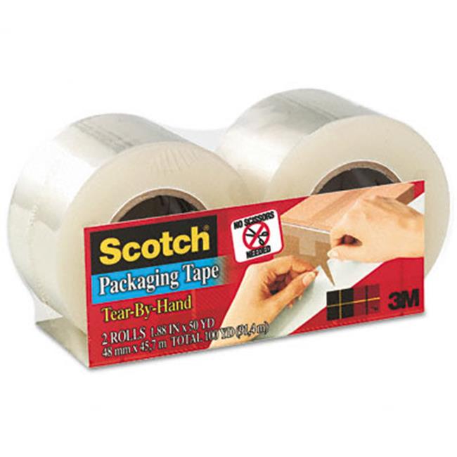 3M 38422 TearByHand Packaging Tape 2 x 50 Yards 11/2 Core Clear Two