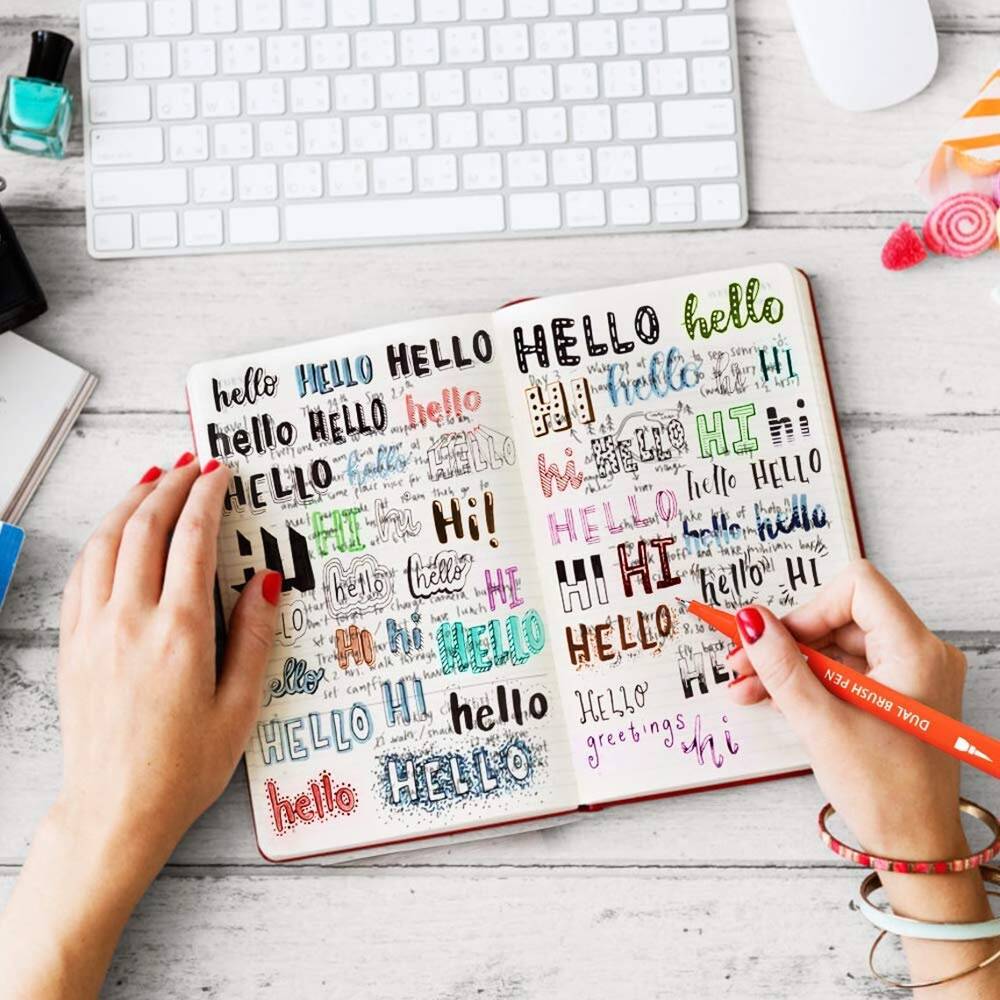 24 Dual Tip Brush Pen Art Markers Calligraphy Brush Pens Lettering Brush Fine Tip Marker Coloring Sketching Writing Journaling