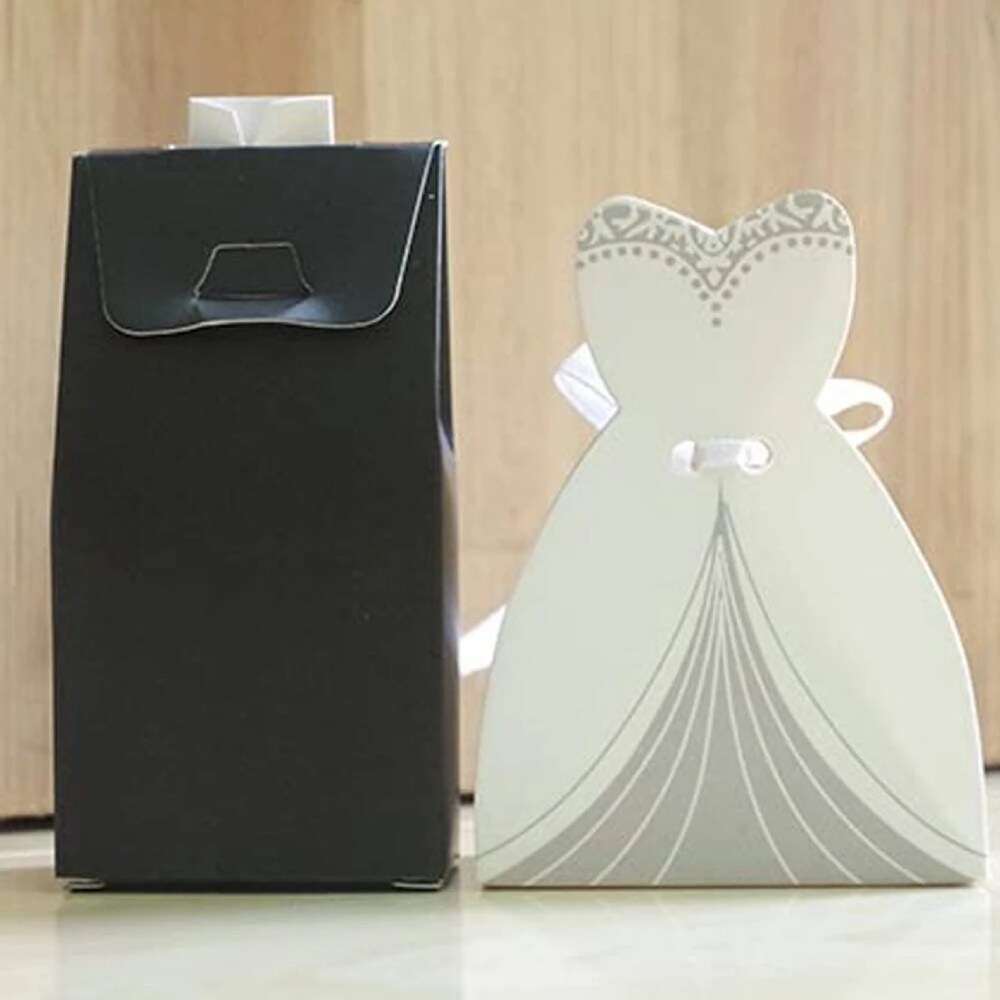 100 Pairs Wedding Party Favor Boxes Dress & Tuxedo Groom Bridal Candy Gift Box with Ribbon Wholesale Wedding Favors