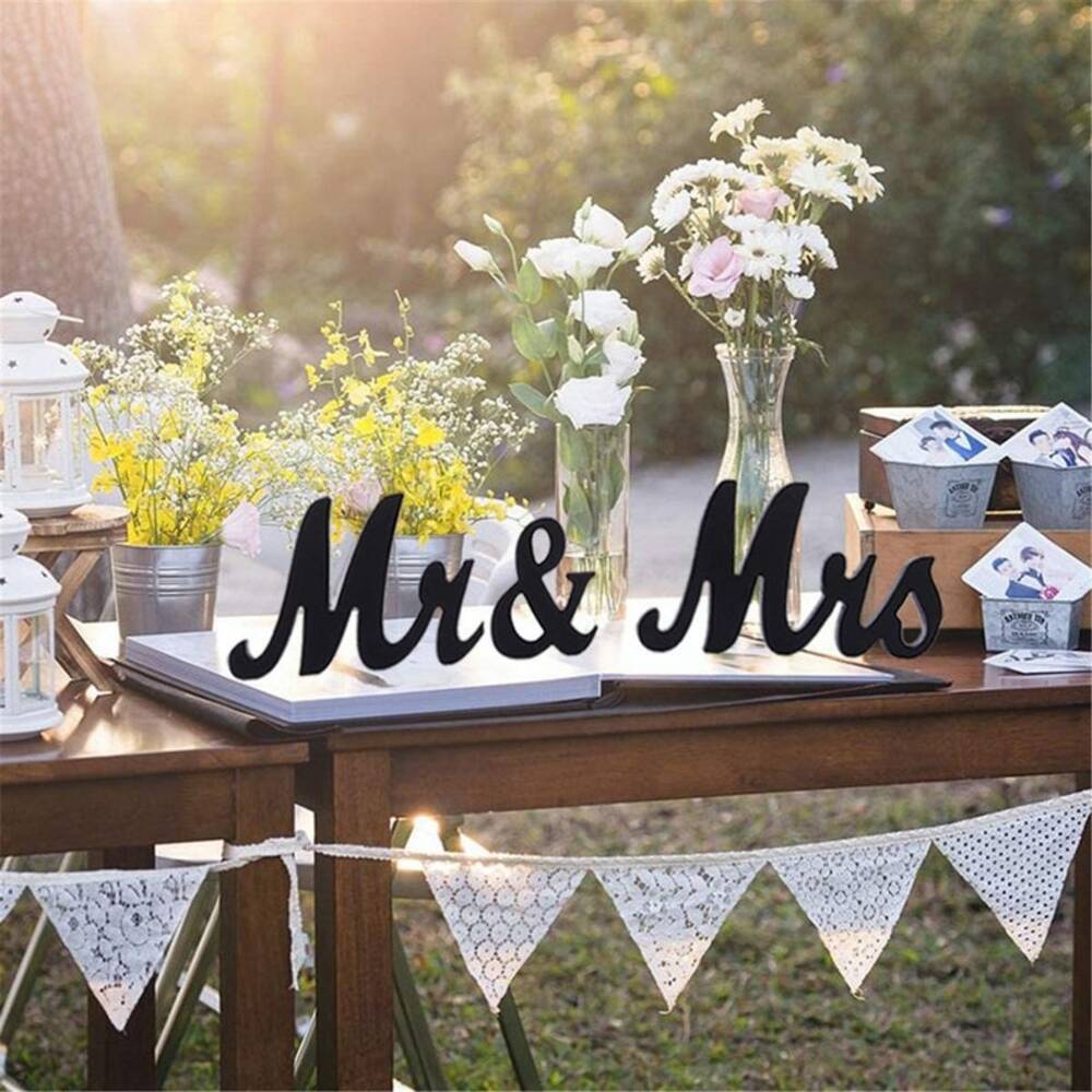 Black Mr &#x26; Mrs Sign Wooden Letters Wedding Table Decor Wedding Gift