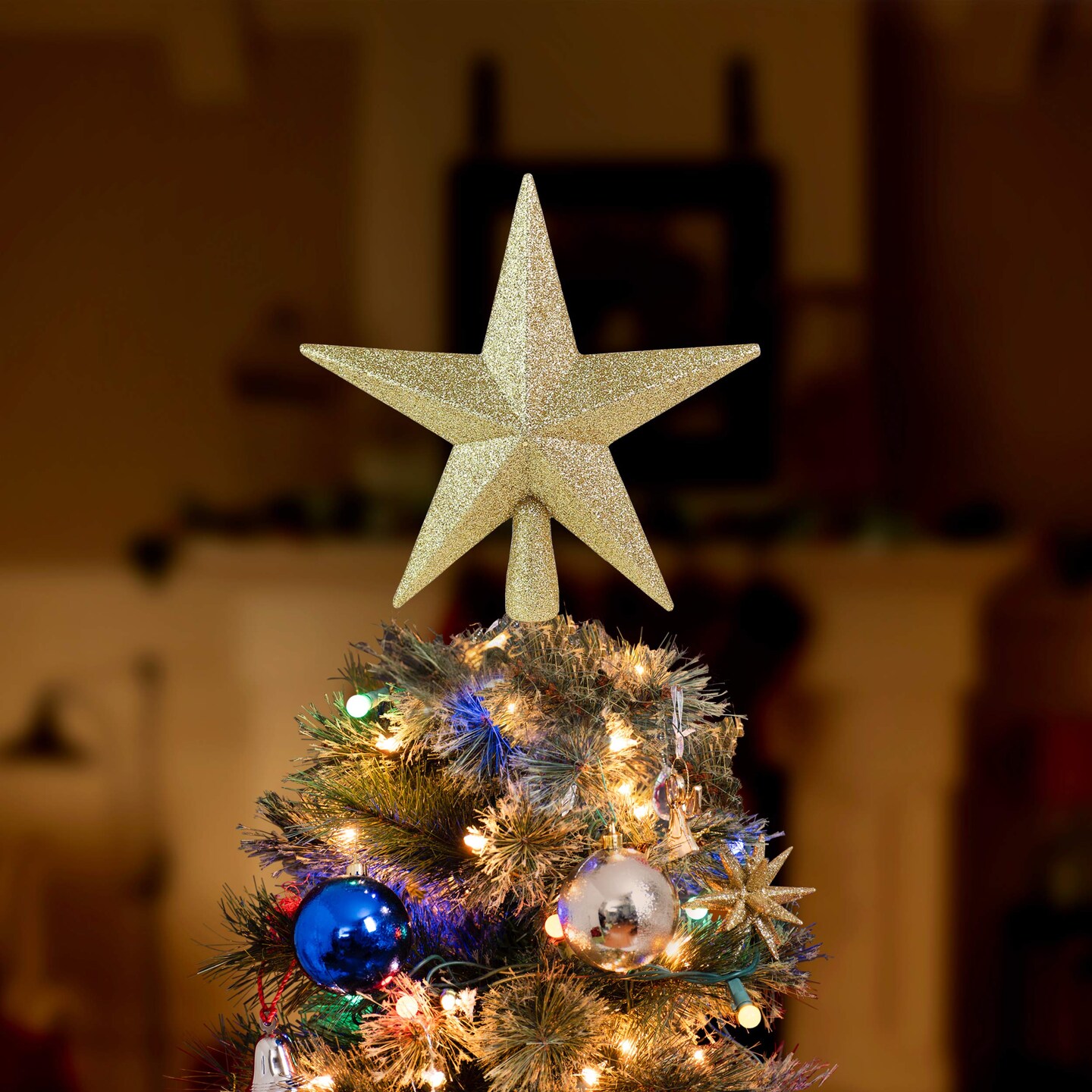 Ornativity Glitter Star Tree Topper - Christmas Decorative Holiday Bethlehem Star Ornament 5.5&#x22;