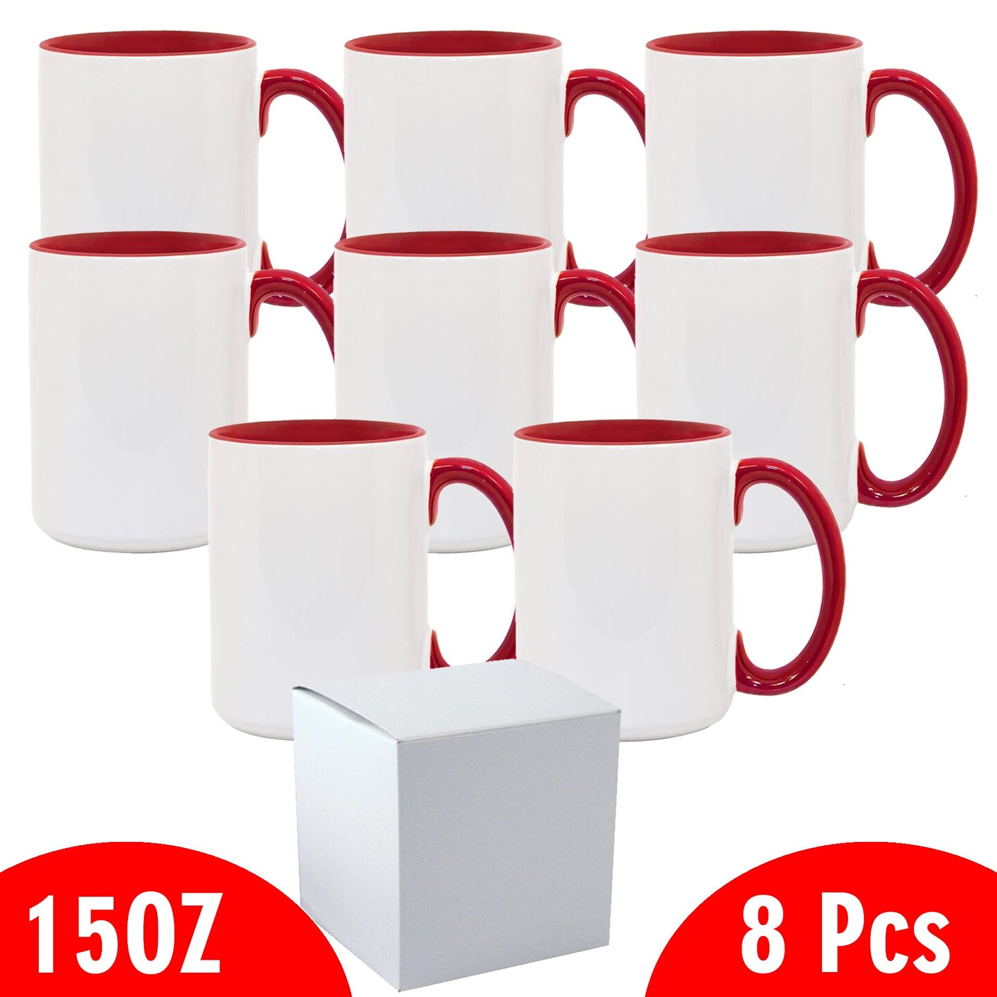 Premium Set of 8 15OZ El Grande White Sublimation Mugs