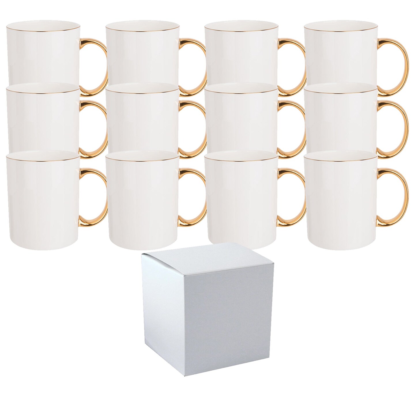12 Pcs 11OZ Gold Rim & Handle Sublimation Mugs With Individual White Boxes