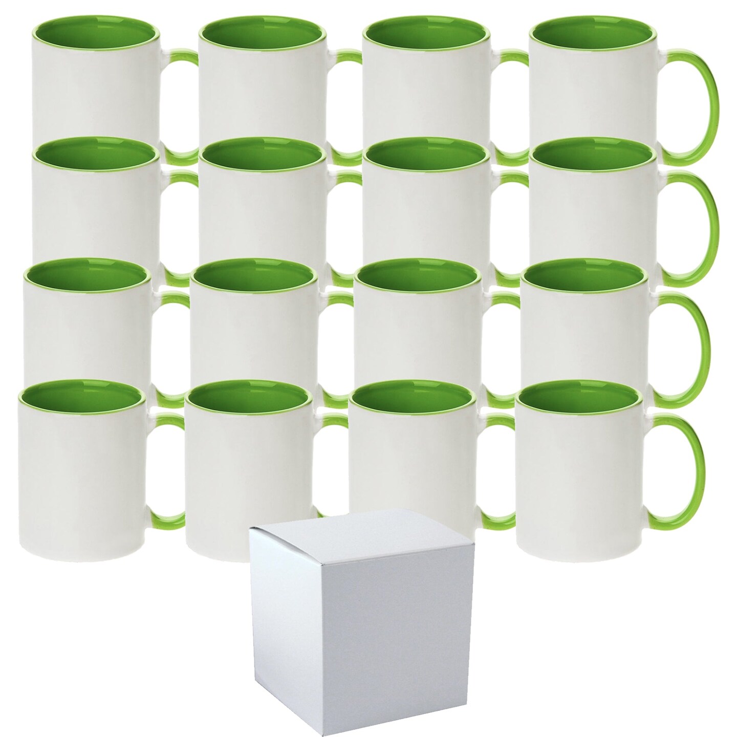 12 Pcs 11 oz. Ceramic Mug - Inner/Handle - Light Green Sublimation Mugs With Individual White Boxes