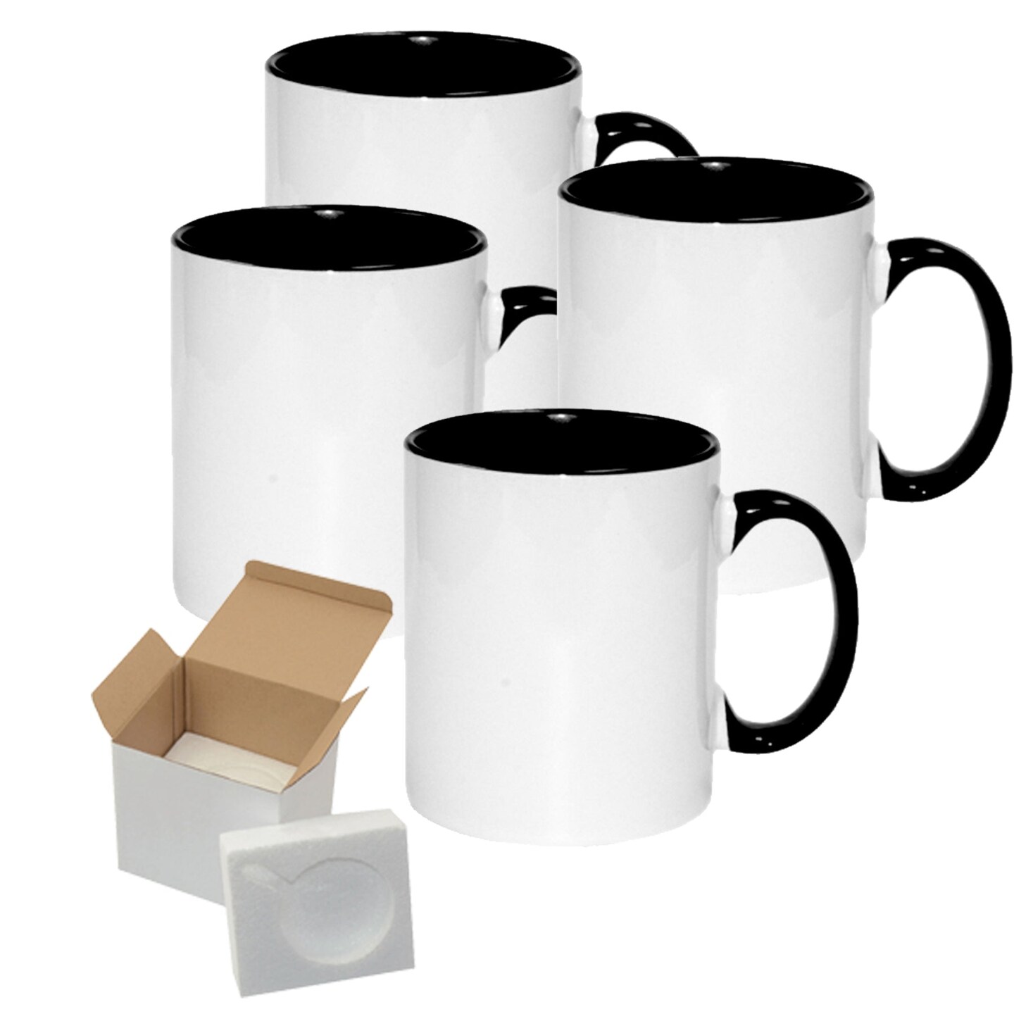 4 Pcs 11OZ Black Inner & Handle Sublimation Mugs With Foam Support