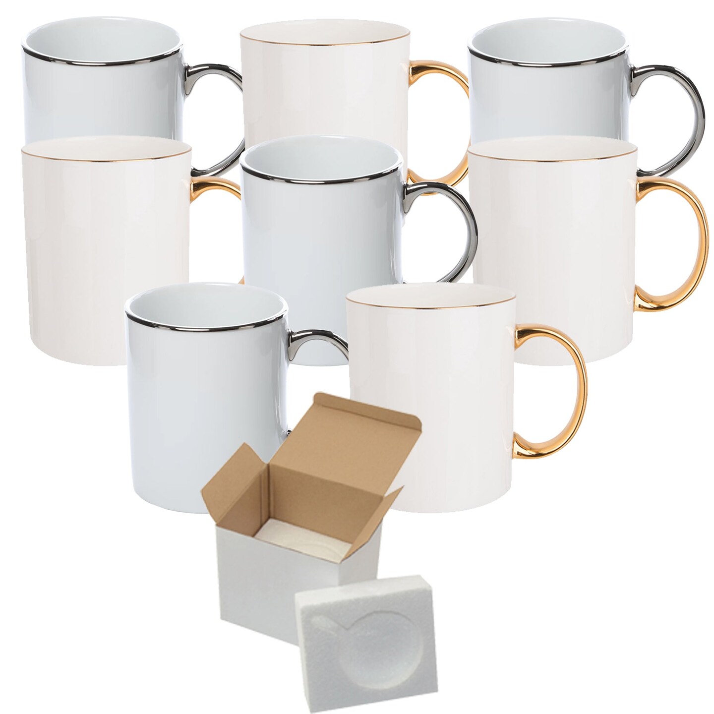 Set of 8 11 Oz. GOLD Inner and Handle Ceramic Sublimation Mugs Professional  Grade Sublimation Mug Cardboard Box With Foam Supports 