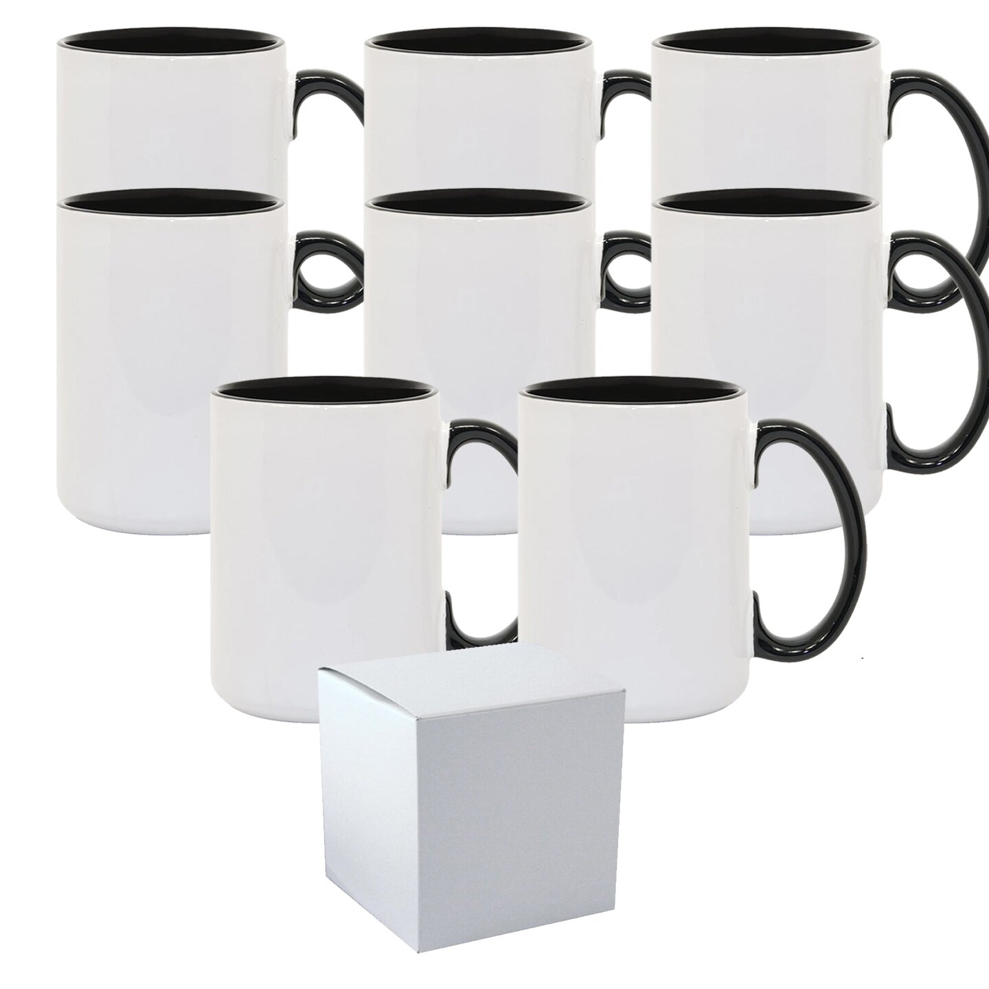 8 Pcs 15OZ El Grande Black Inside & Handle Sublimation Mugs With Foam Support Boxes