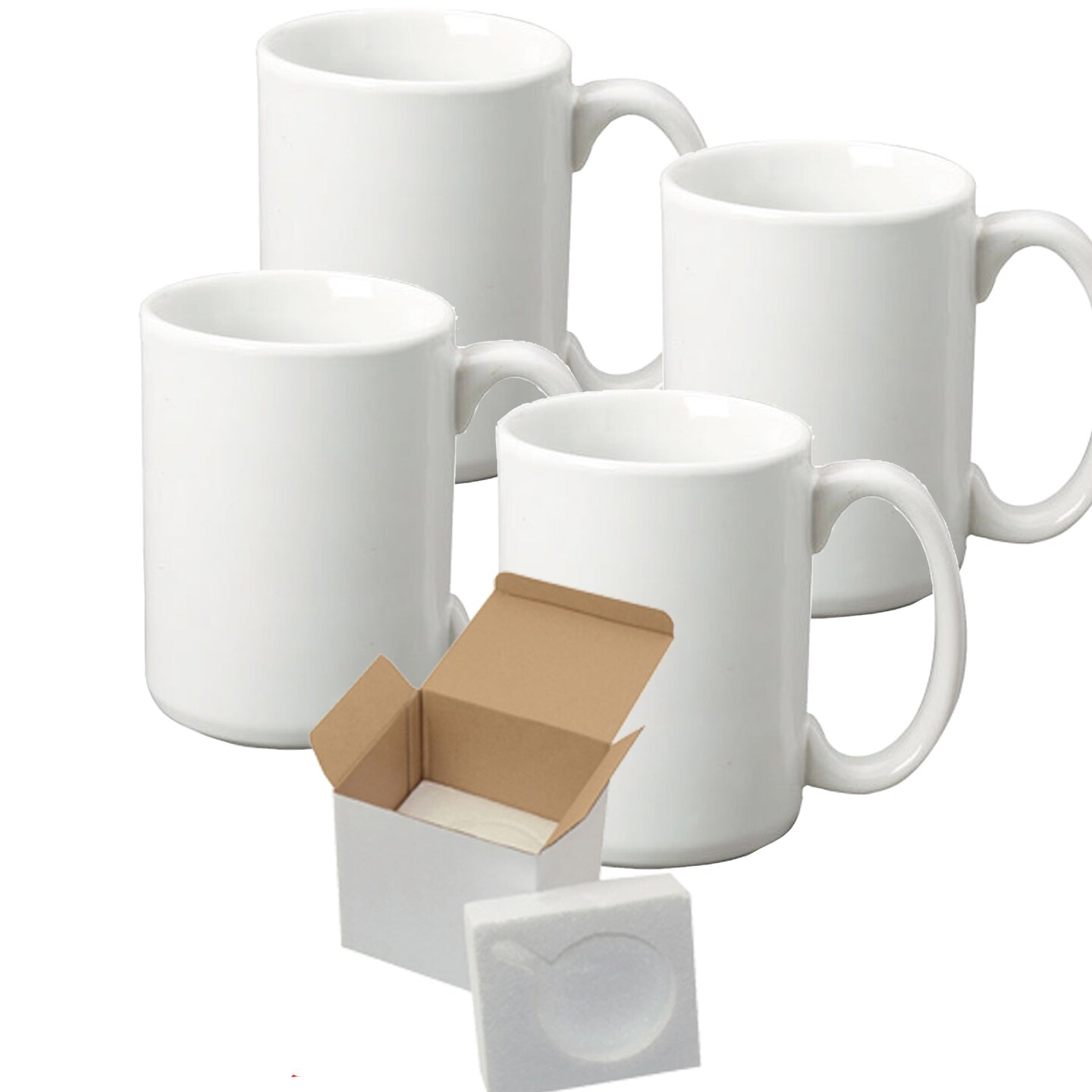 4 Pcs 15OZ El Grande White Sublimation Mugs With Foam Support Boxes