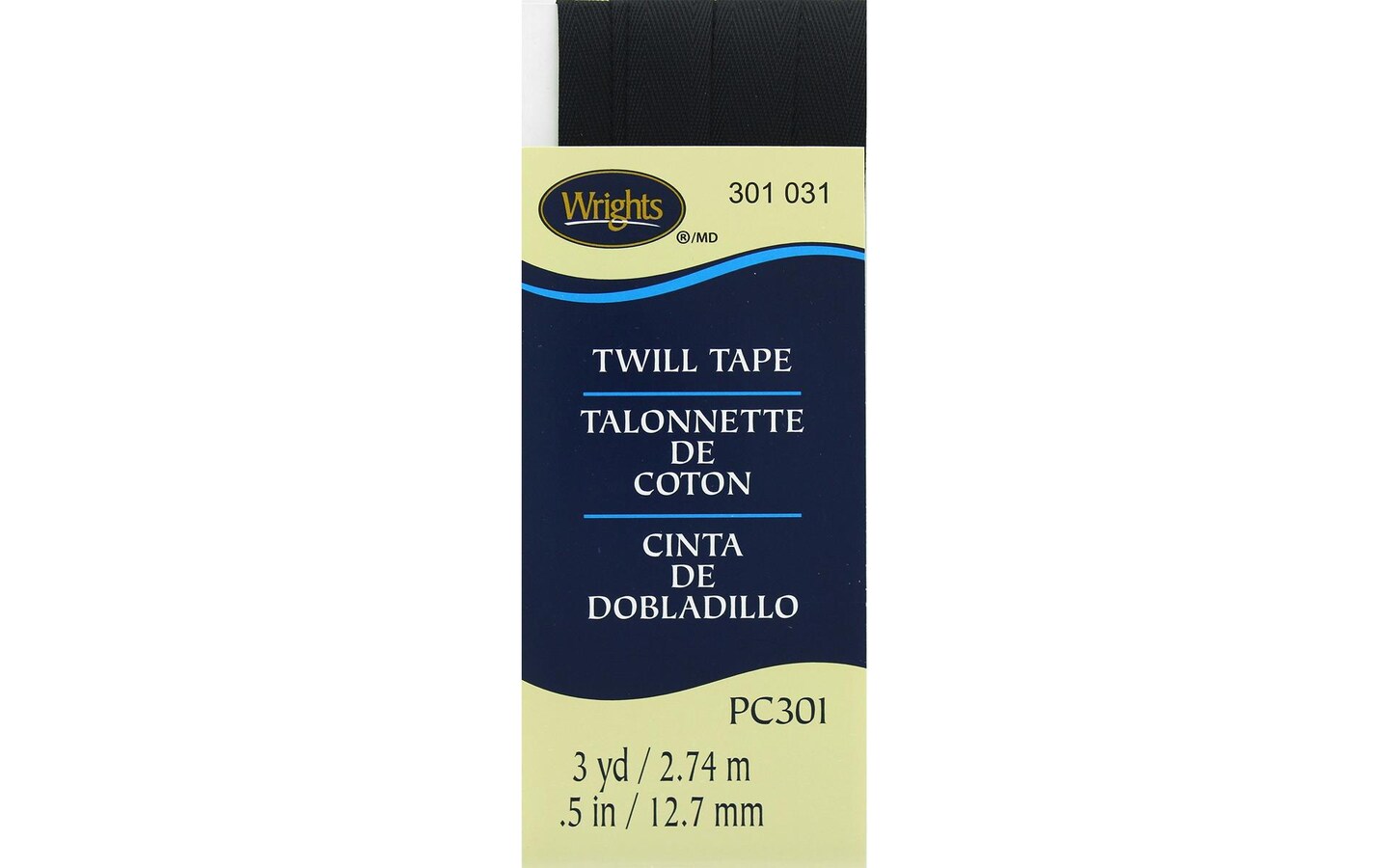 Wrights Twill Tape Polyester 1/2&#x22; 3yd Black