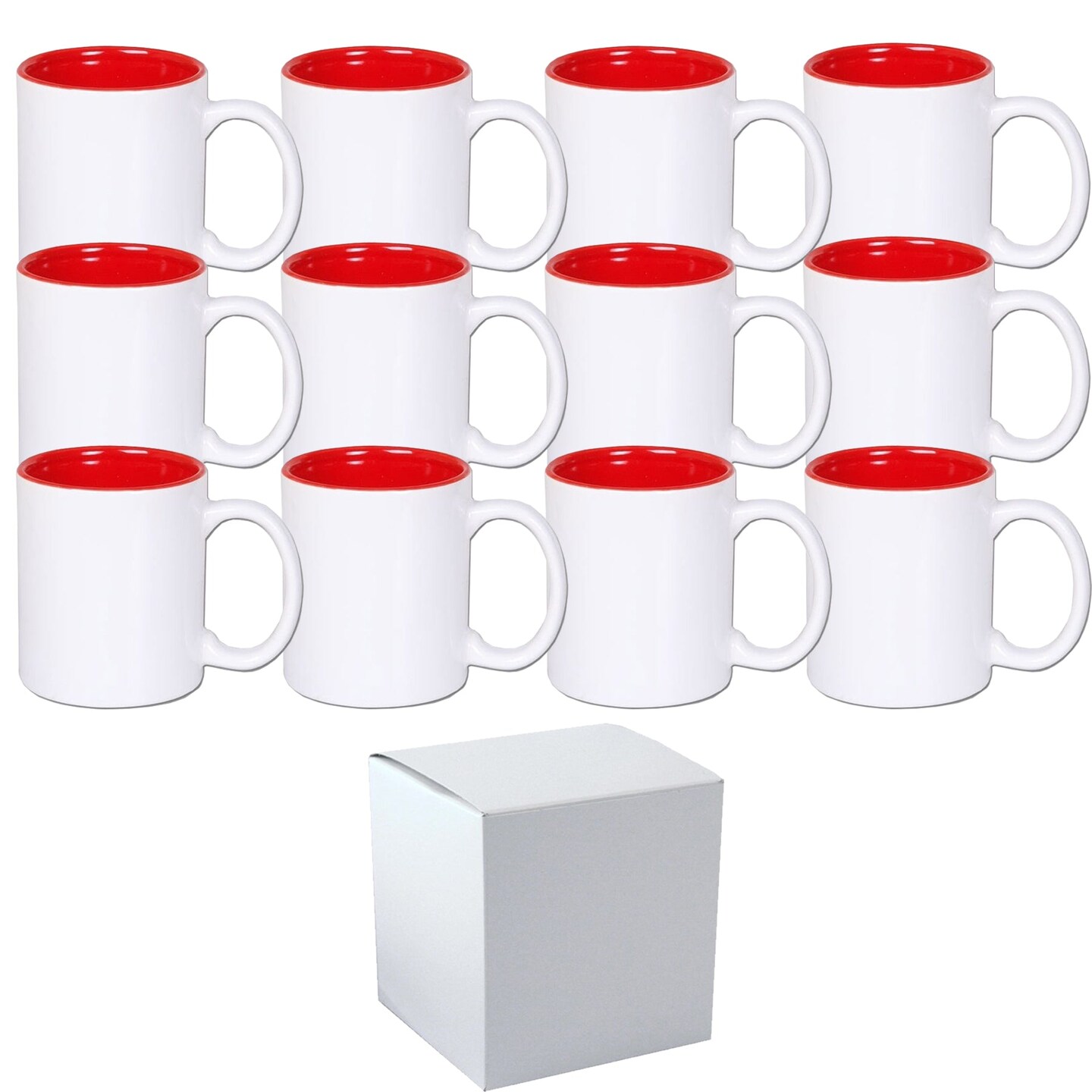 12 PACK 11 oz. Ceramic Mug - RED Two-Tone Sublimation Blank Mugs - RED Inner and WHITE Handle - Individually Packed in a White Gift Boxes