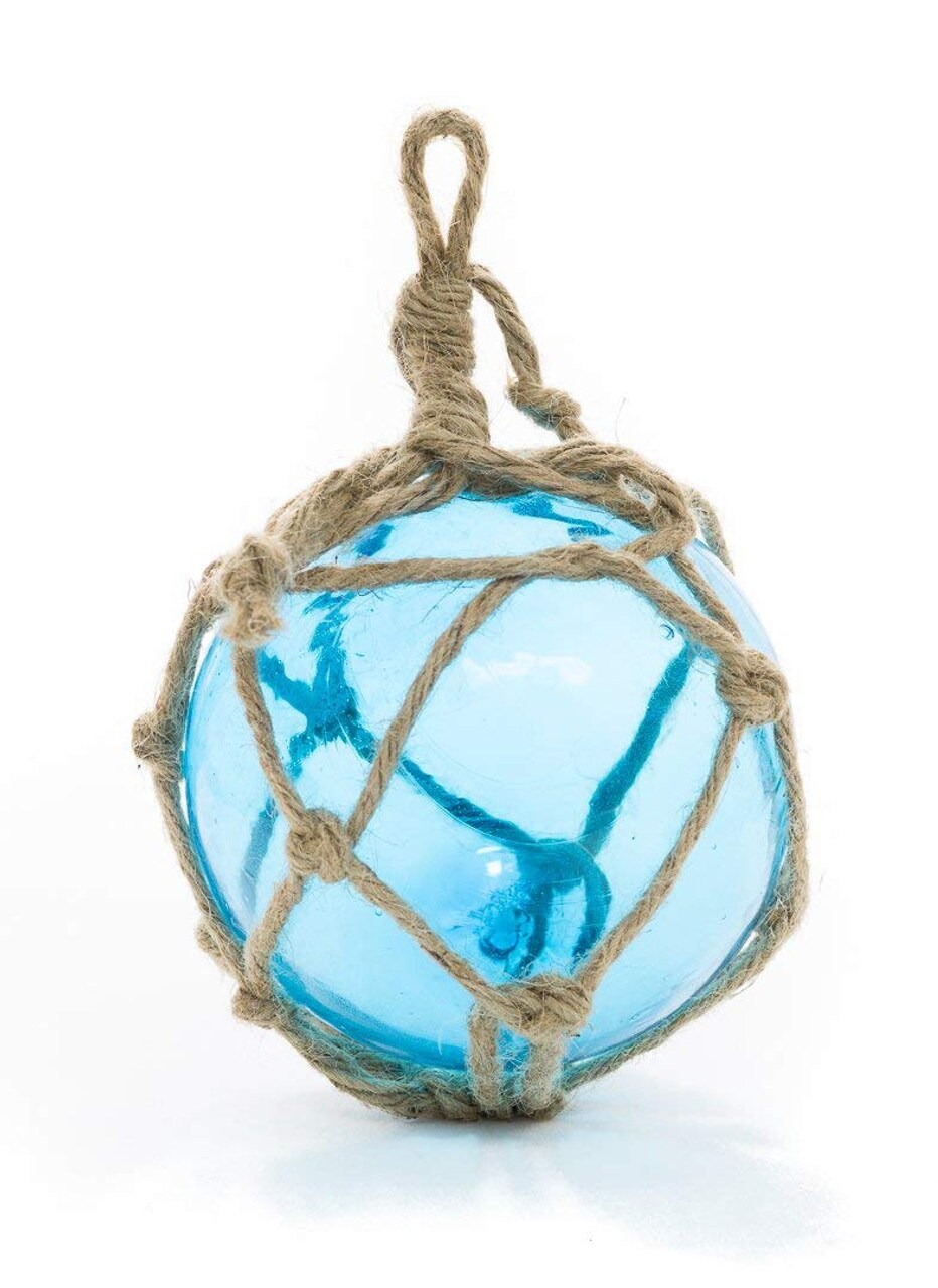 Glass Fishing Float, 5 Aqua Japanese Glass Buoy with Rope for Decoration