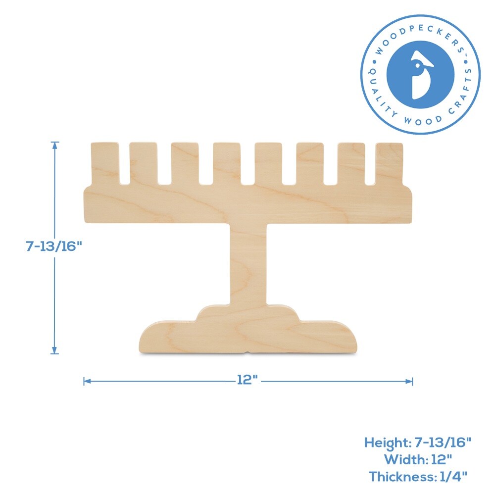 Wooden Menorah Cutout, Modern Shape, for Hanukkah Decor | Woodpeckers