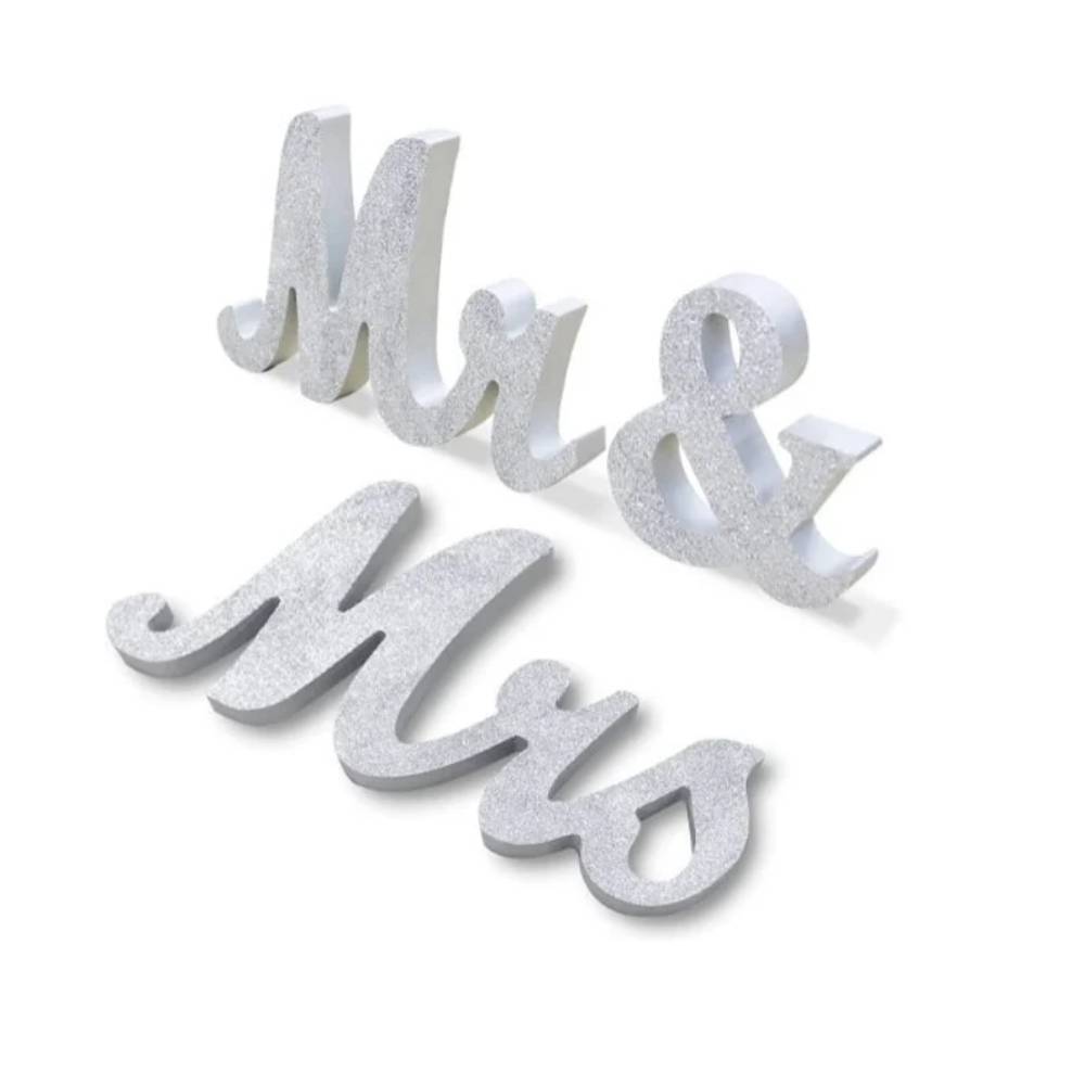Silver Glitter Mr and Mrs Sign Wooden Mr and Mrs Sign Letters Wedding Sweetheart