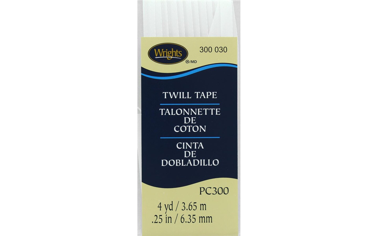 Wrights Twill Tape Polyester 1/4&#x22; 4yd White