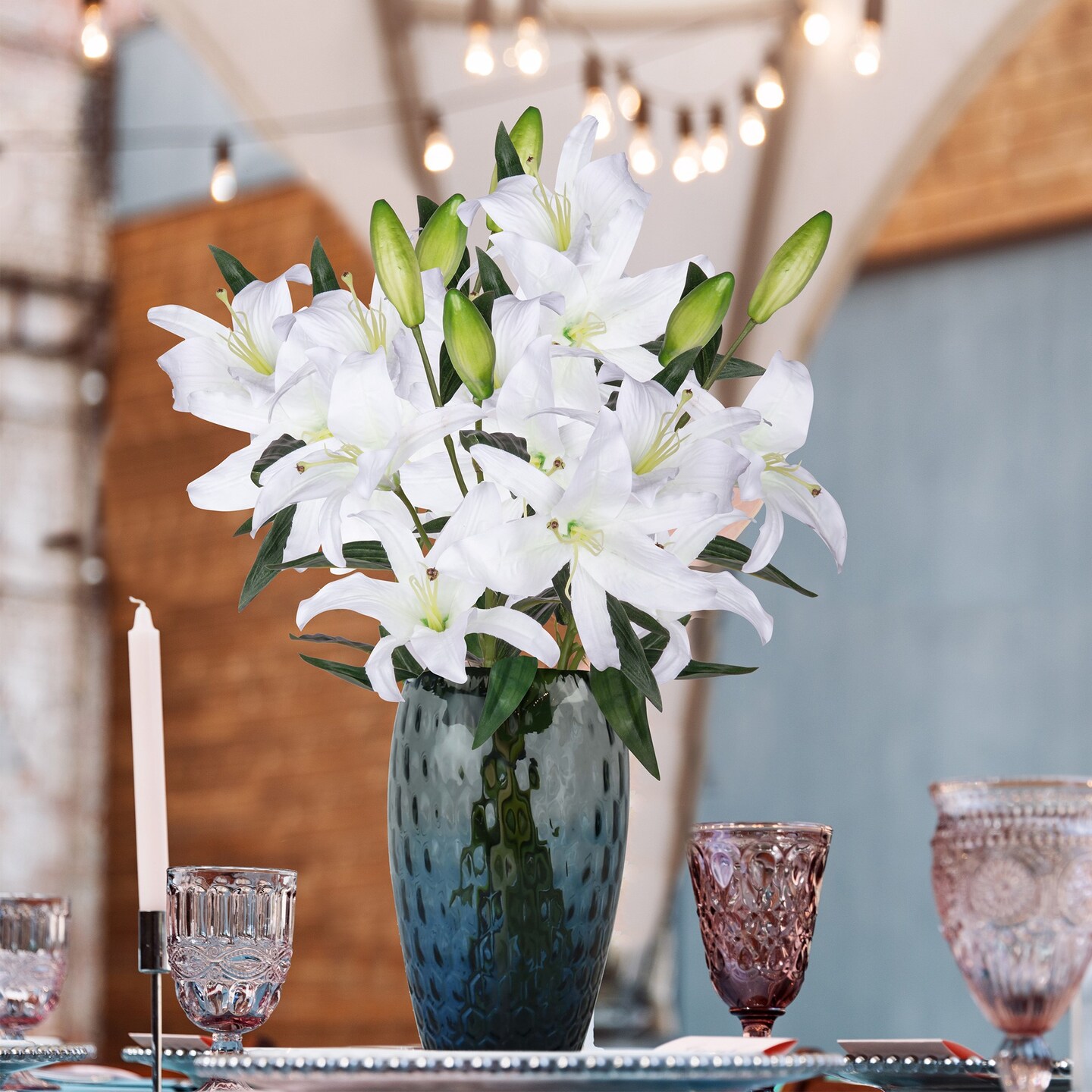 Lily Artificial Flowers Bulk 30” Long Stems 12 Silk Flower Heads Bouquet, Wedding Decoration Office DIY Indoor Home Decor Mothers Day Gift, 3pcs