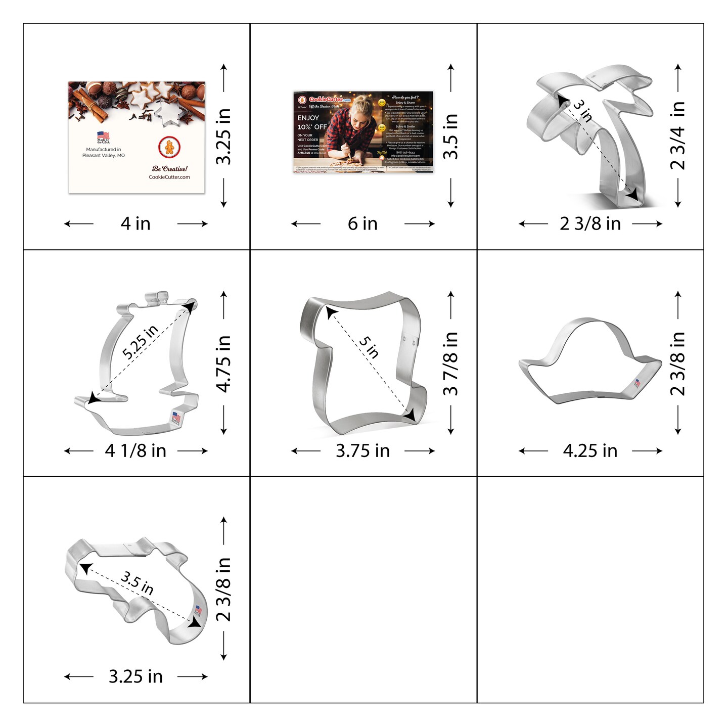 CookieCutter.com 5 Piece Birthday Pirate Cookie Cutter Set Pirate Ship, Pirate Hat, Pistol, Palm Tree, Scroll Letter, Metal Shapes Made in USA, Silver