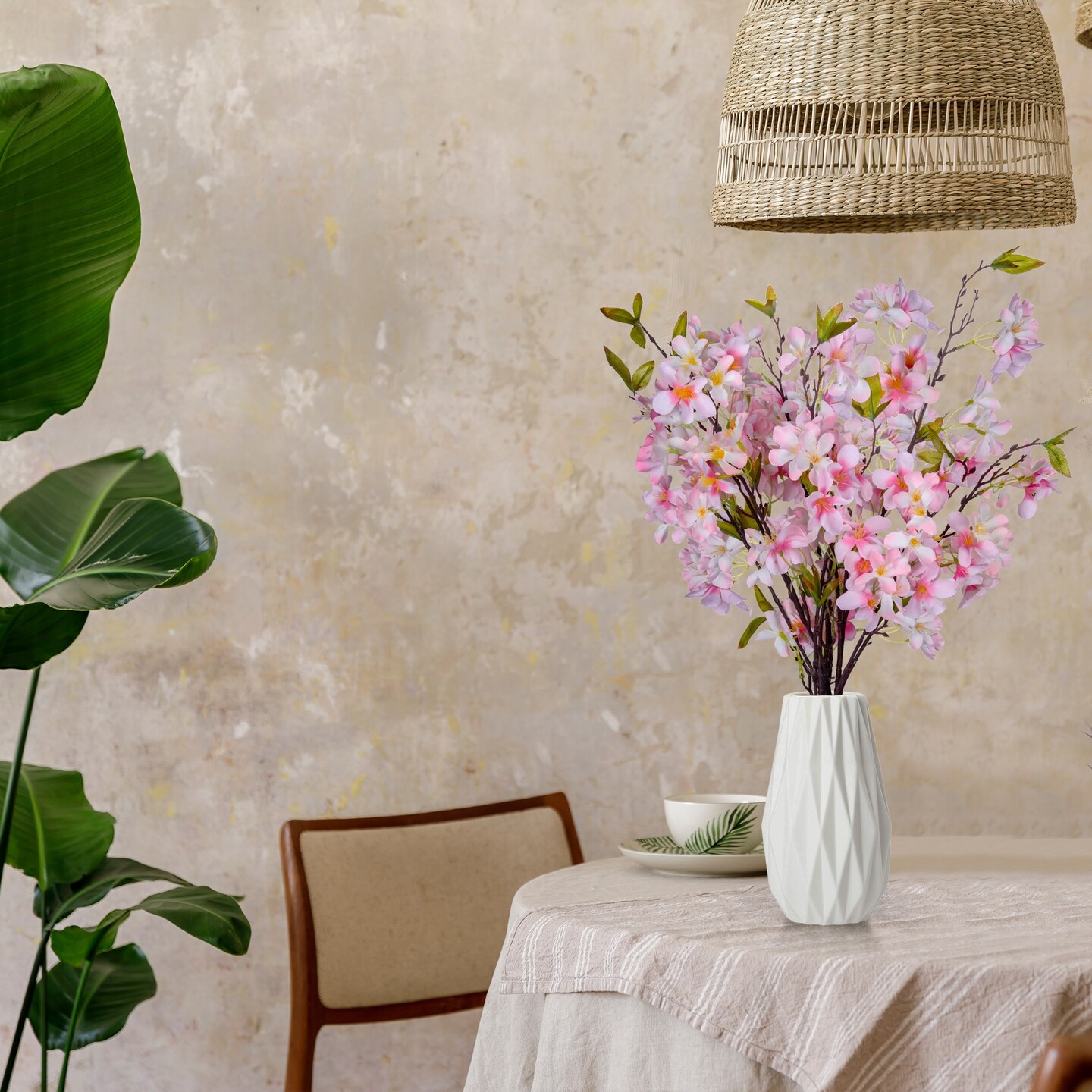 Apple Blossom Artificial Tree Branches 33&#x201D; Long Stems Silk Flowers Faux Bouquet for Tall Vase Indoor Home Decor Wedding Decoration, 3pcs