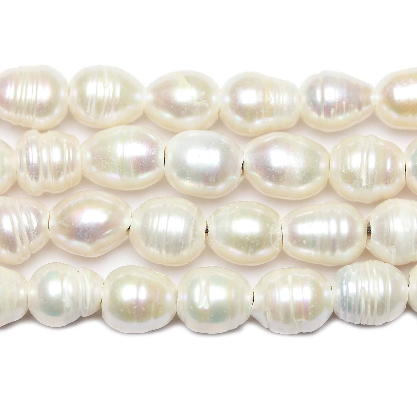 Natural White Freshwater Pearls Large Hole Beads (2.3mm) Large Oval