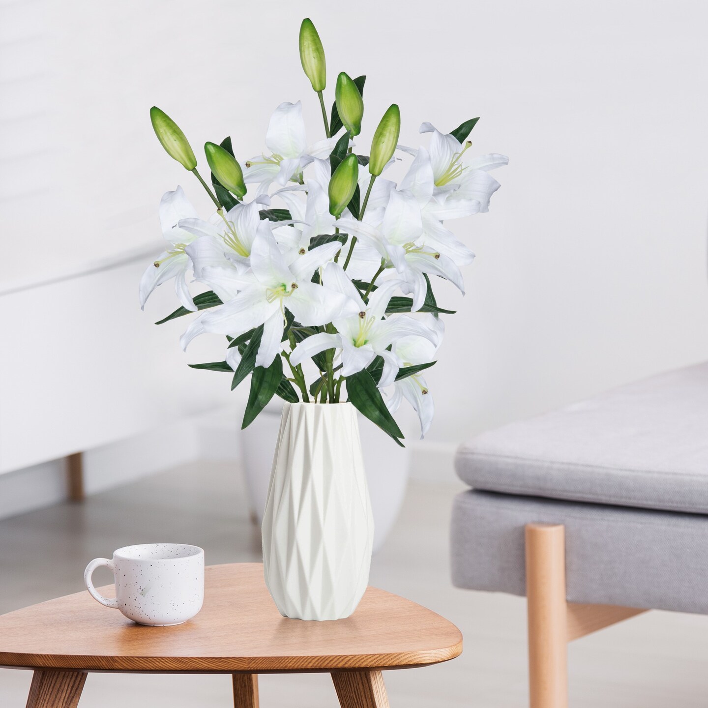 Lily Artificial Flowers Bulk 30” Long Stems 12 Silk Flower Heads Bouquet, Wedding Decoration Office DIY Indoor Home Decor Mothers Day Gift, 3pcs