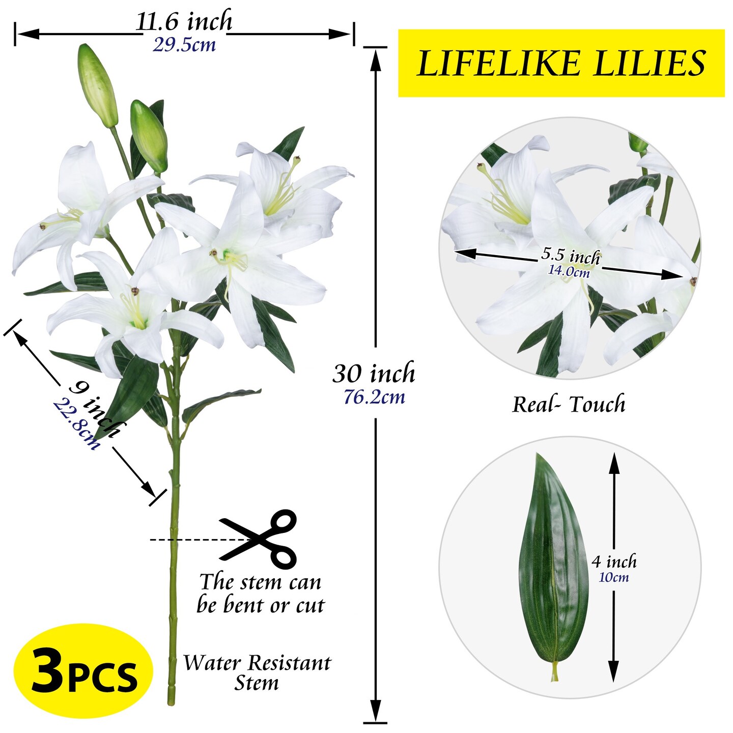 Lily Artificial Flowers Bulk 30” Long Stems 12 Silk Flower Heads Bouquet, Wedding Decoration Office DIY Indoor Home Decor Mothers Day Gift, 3pcs