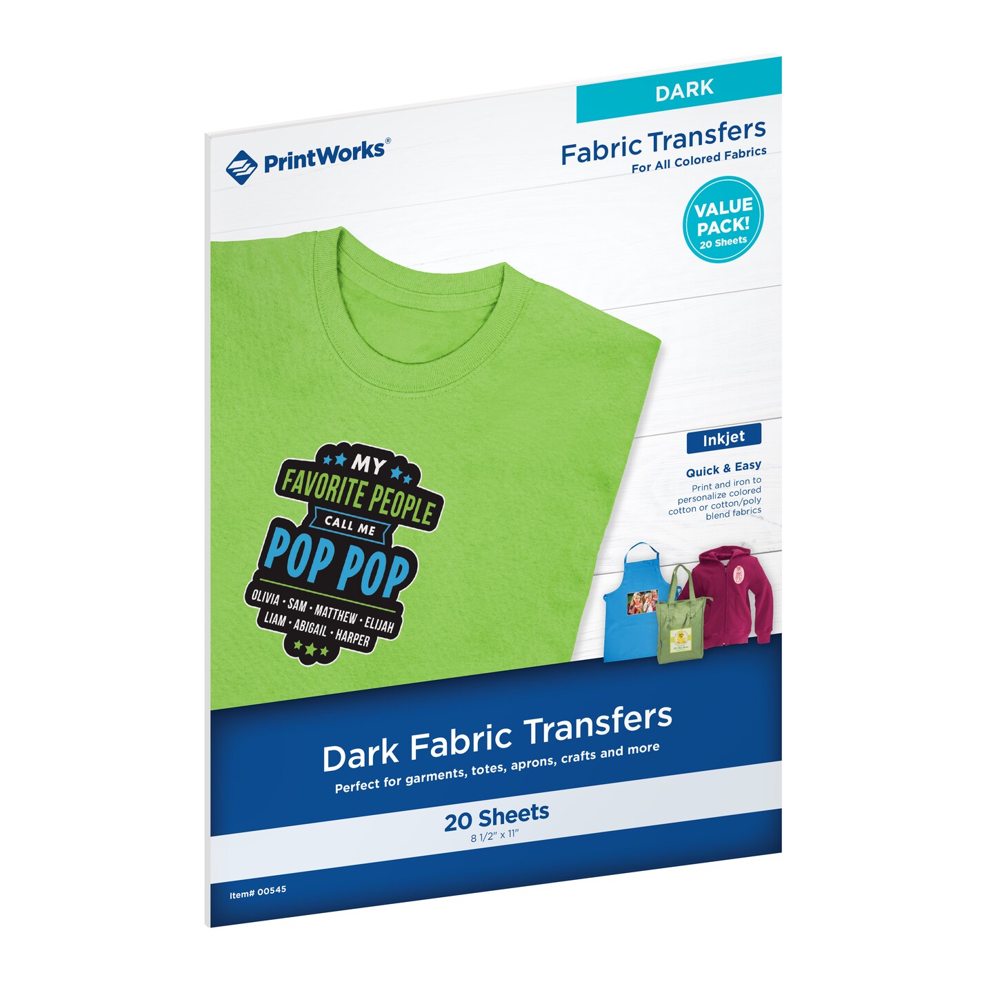 Printworks Dark T-Shirt Transfers for Inkjet Printers, 20 Sheets, 8 ½ ...