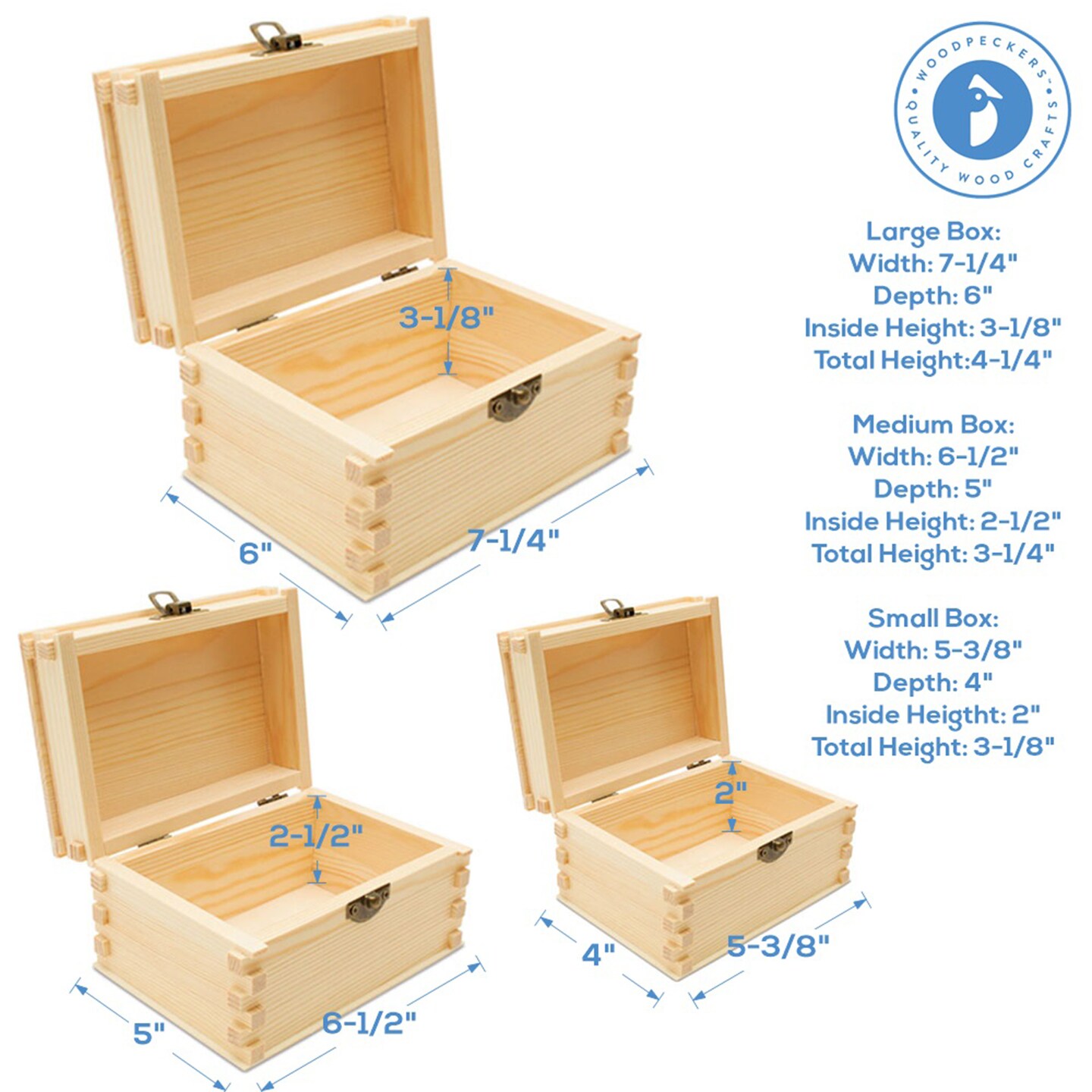 Wooden Nesting Boxes with Hinged Lids, Unfinished, Set of 3 |Woodpeckers
