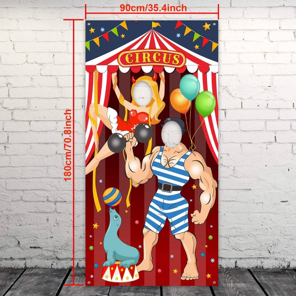 Circus Theme Photo Backdrop Face Head in Hole Carnival Decor