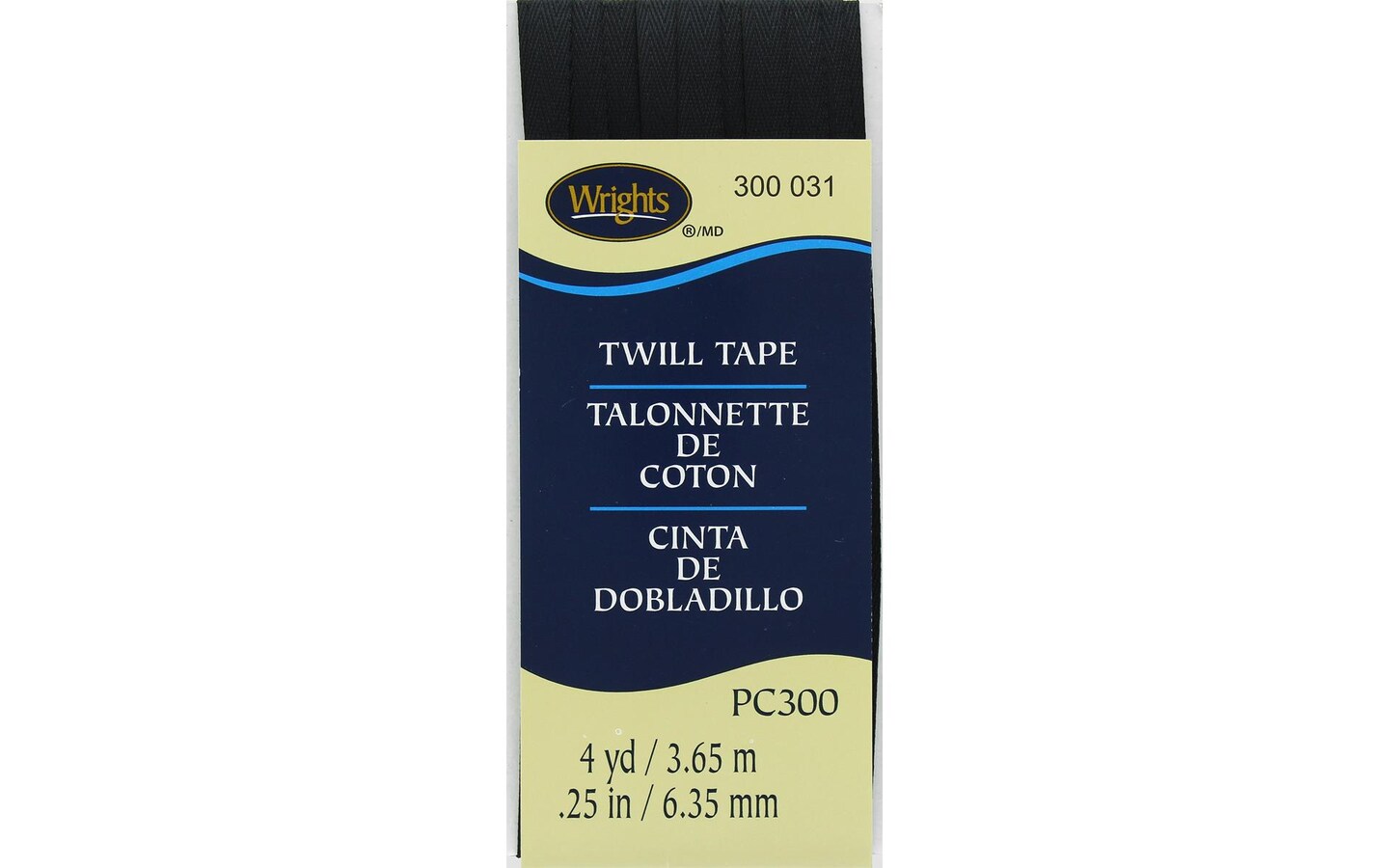 Wrights Twill Tape Polyester 1/4&#x22; 4yd Black