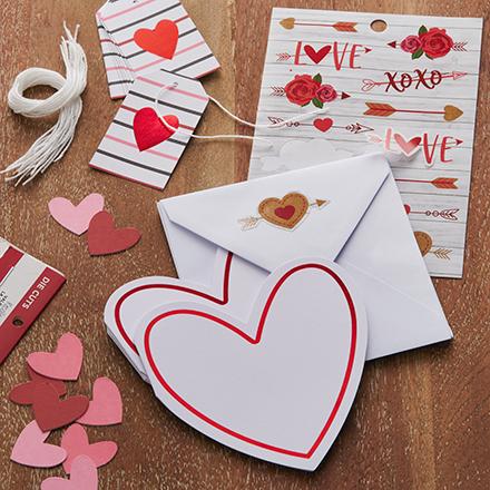 Heart-shaped paper and envelopes for Valentine's Day card-making