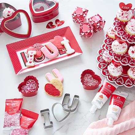 Valentine's Day baking and party supplies.