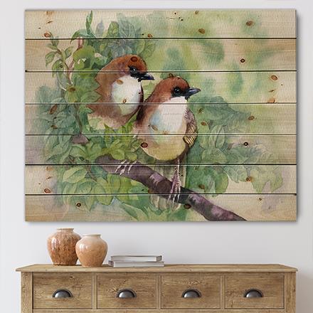 wall decor featuring painting of two birds on branch