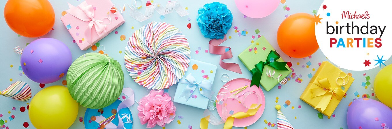 Balloons, confetti, colorfully wrapped gifts and party hats.