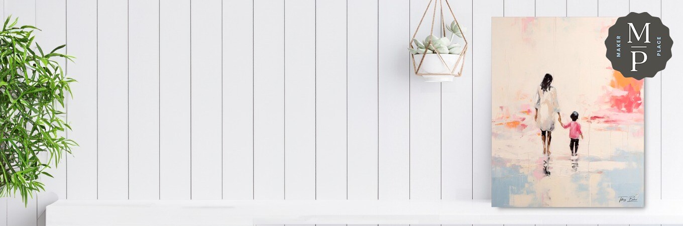 White wall with a hanging Plant and a decorative canvas