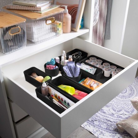 Black Square Organizing Baskets in a drawer