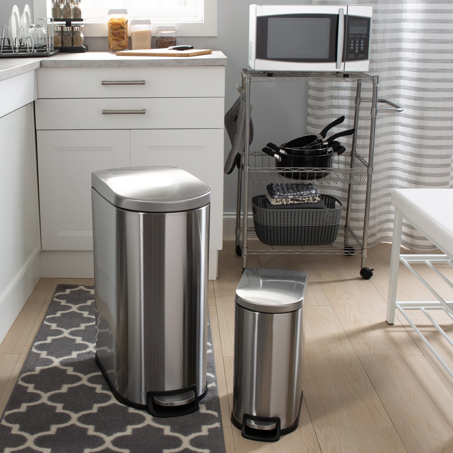 Set of Silver kitchen trash cans