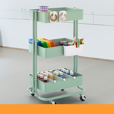 rolling cart with art supplies