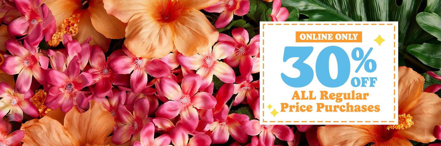 online only: 30% off all regular price purchases with floral background