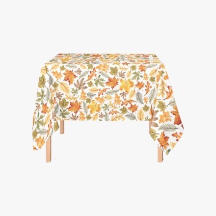 Tablecloth with a Fall design: leaves in yellow and orange colors
