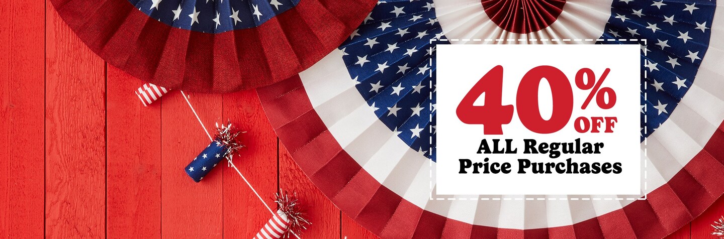 40% off all regular price purchases on patriotic background