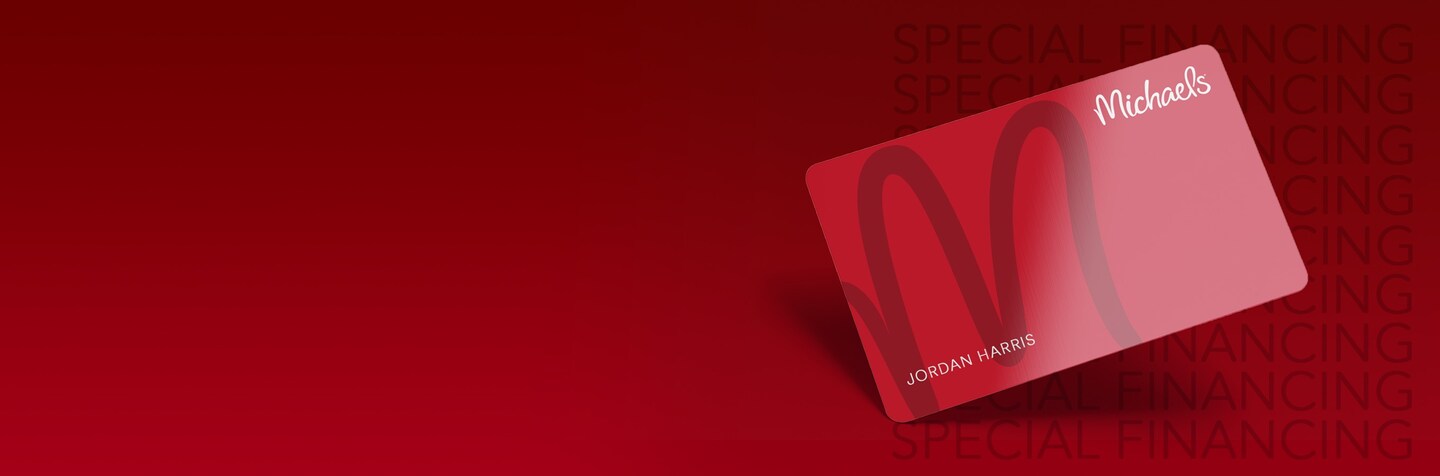michaels credit card on red background with special financing repeated