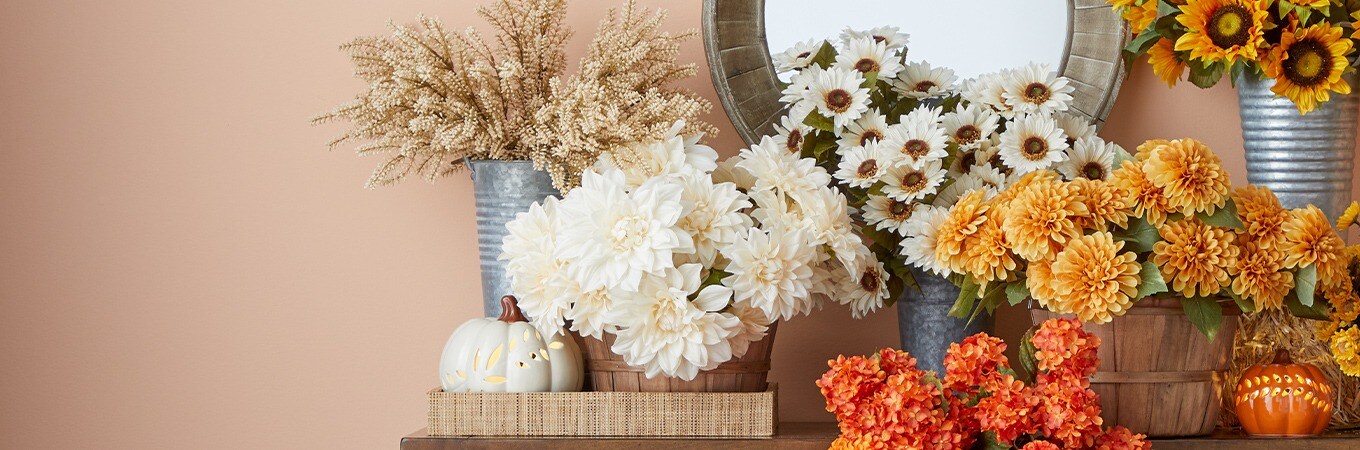 Floral in Fall colors: Orange, white, yellow and natural